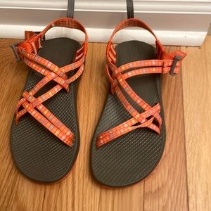 Orange and gray chacos
